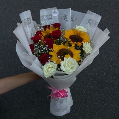 Mixed Sunflower & Rose Bouquet
