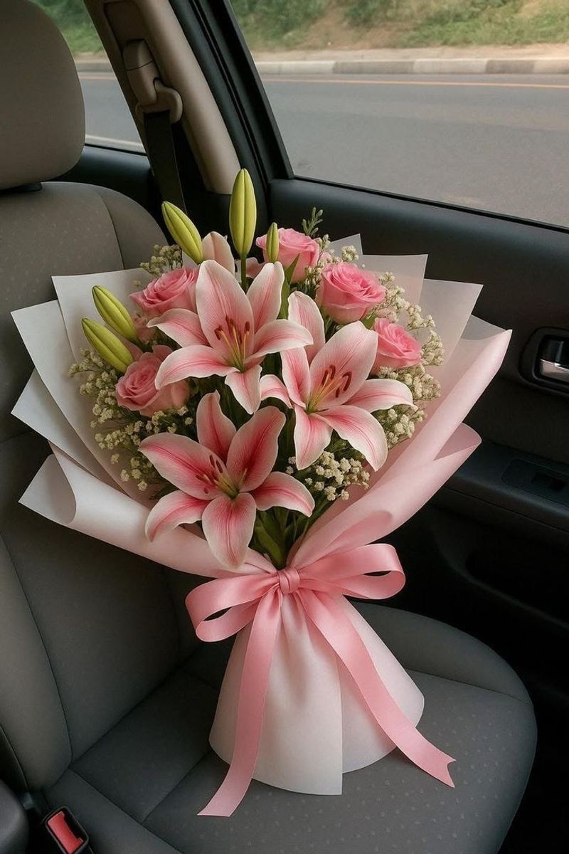 Elegant Pink Lily & Rose Bouque