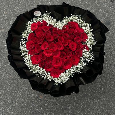 50 Grand Red Rose Heart Bouquet