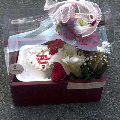 White Lily, Red Rose & Bento Cake Gift Combo
