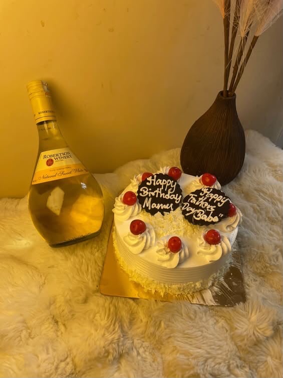 A classic gifting combination that brings together smooth wine and a sweet butterscotch cake for a memorable celebration.