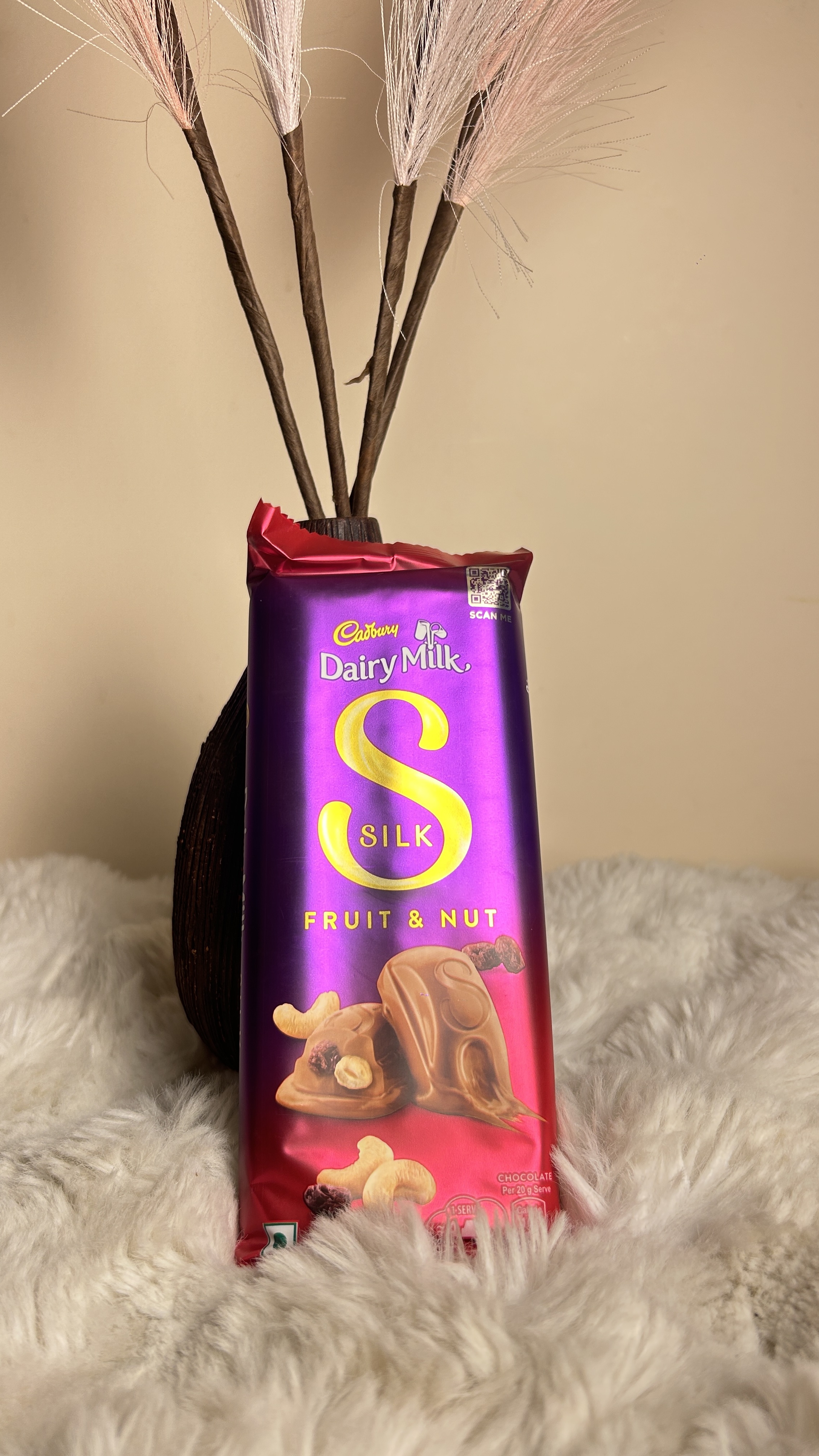 Velvety Silk Fruit & Nut Experience the velvety smoothness of Dairy Milk Silk combined with delicious fruit pieces and crunchy nuts. A rich and indulgent treat with a delightful mix of flavors.