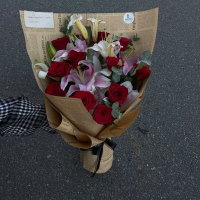 🌸 Pink Lily & Red Rose Bouquet