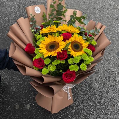 🌻🌹Red Rose & Sunflower Mixed Bouquet