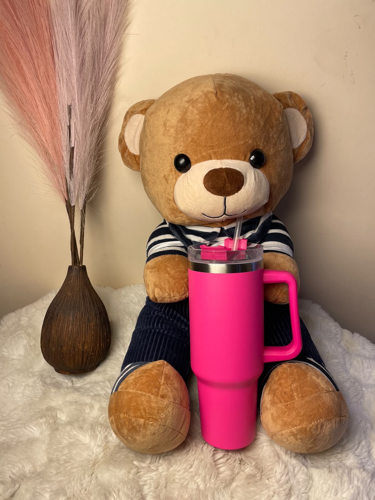 Teddy Bear Gift Set A cute and charming festive gift featuring a pink tumbler paired with an adorable teddy bear doll.