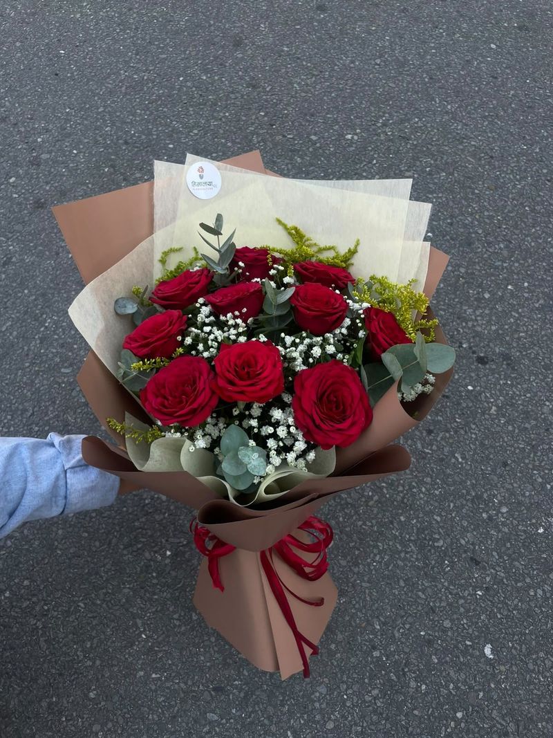 Red Rose & Foliage Bouquet