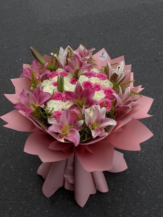 Blush Elegance Bouquet A soft and elegant combination of pink and white flowers, designed to express love, affection, admiration, and care with a premium gifting touch.