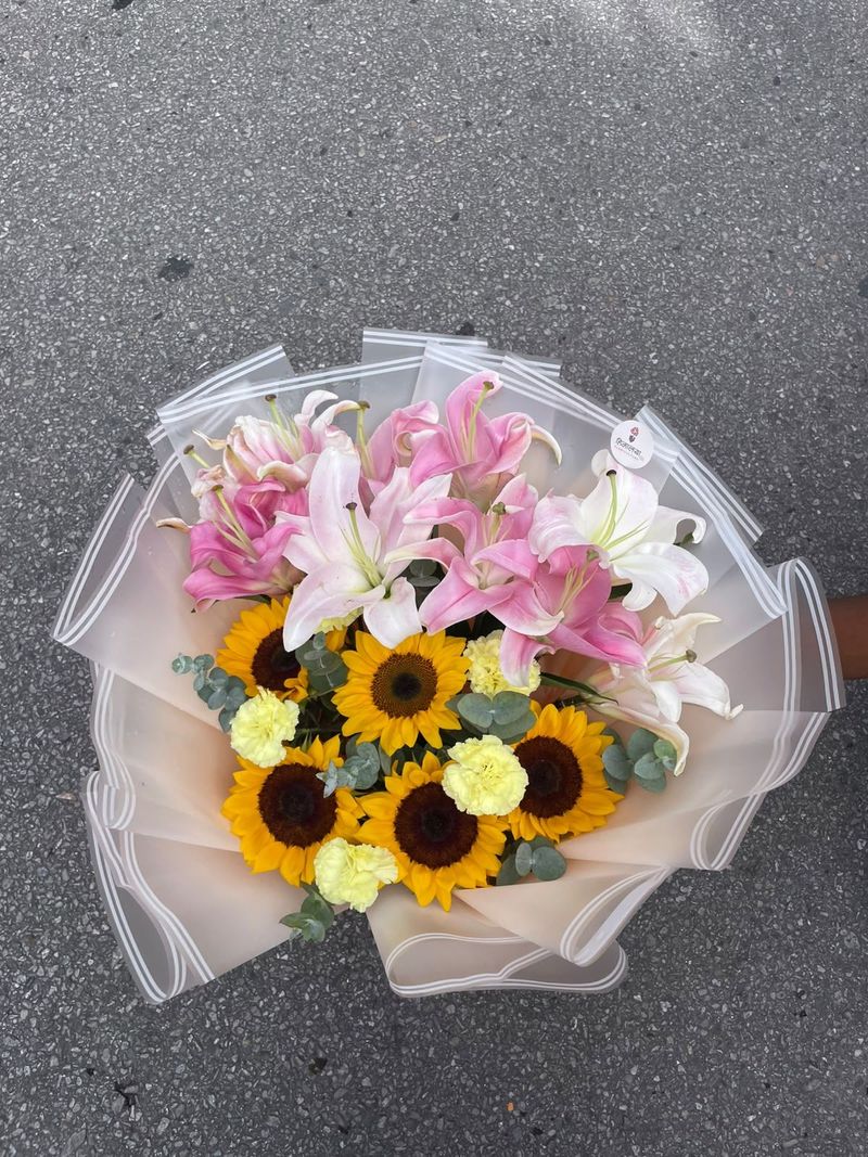 Sunflower, Carnation & Lily Mixed Bouquet
