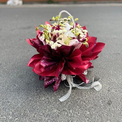 Crimson Elegance Basket Bouquet ❤️🤍🌿