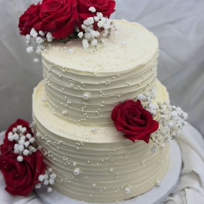 Elegant Crimson Rose Celebration Cake- Double Decker 