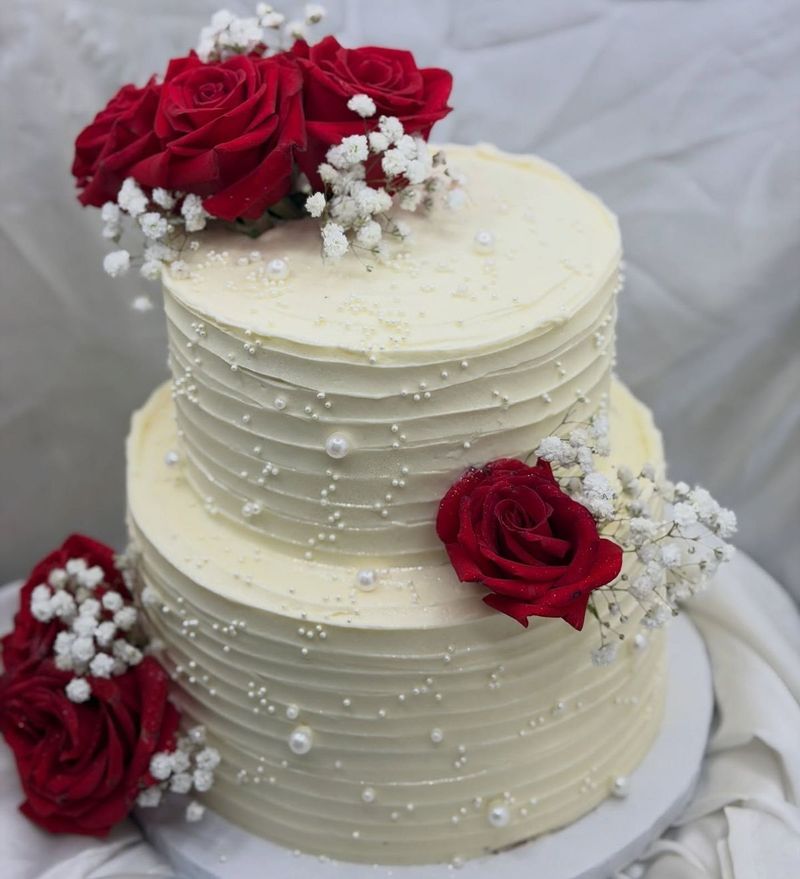 Elegant Crimson Rose Celebration Cake- Double Decker 