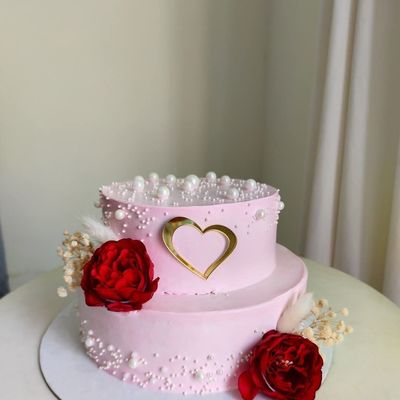 Blushing Romance Two-Tier Heart Cake