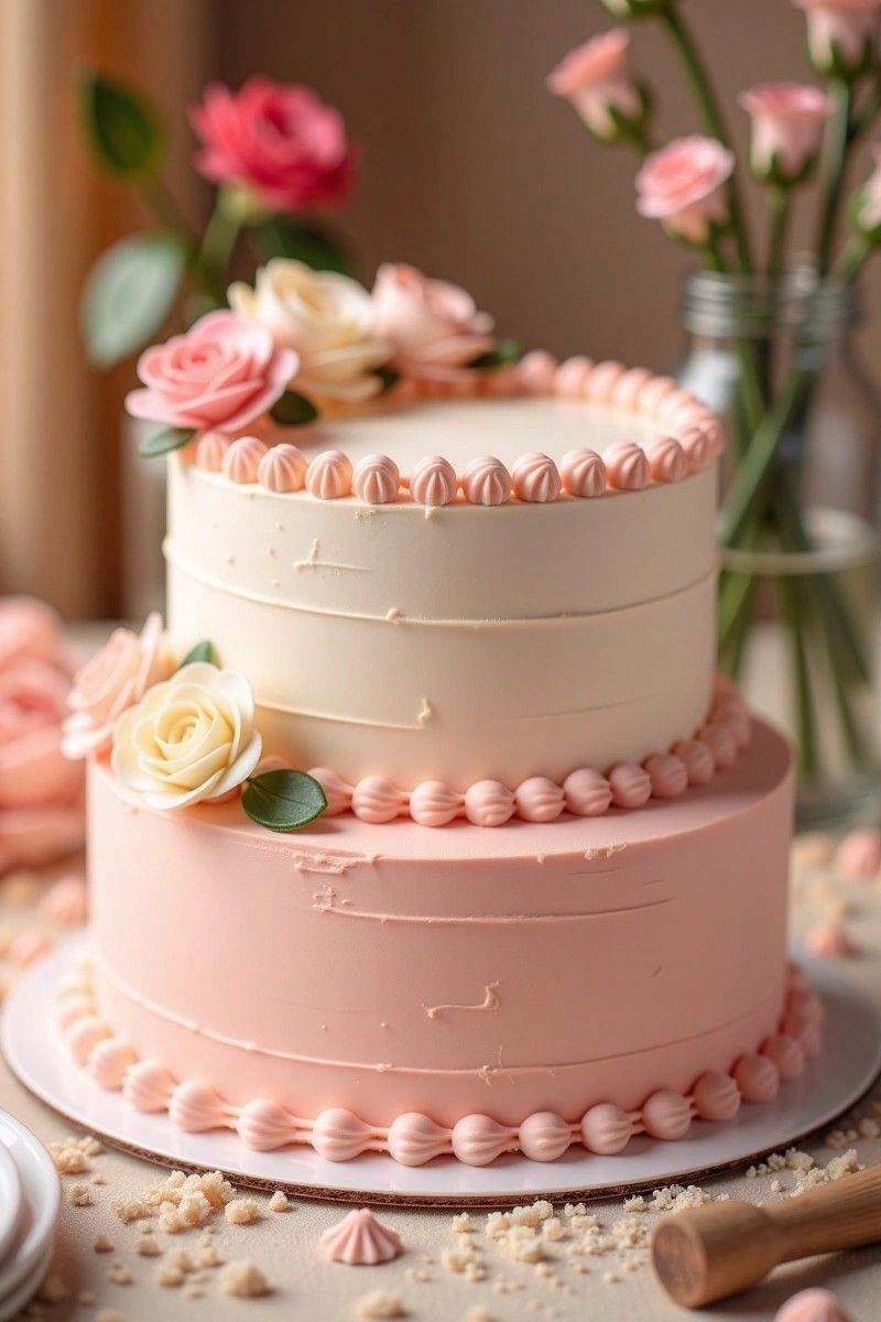 Serene Mint & Blossom Tiered Cake