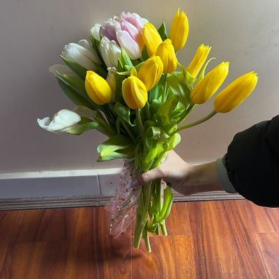 Yellow and Pink premium Tulip Bouquet 