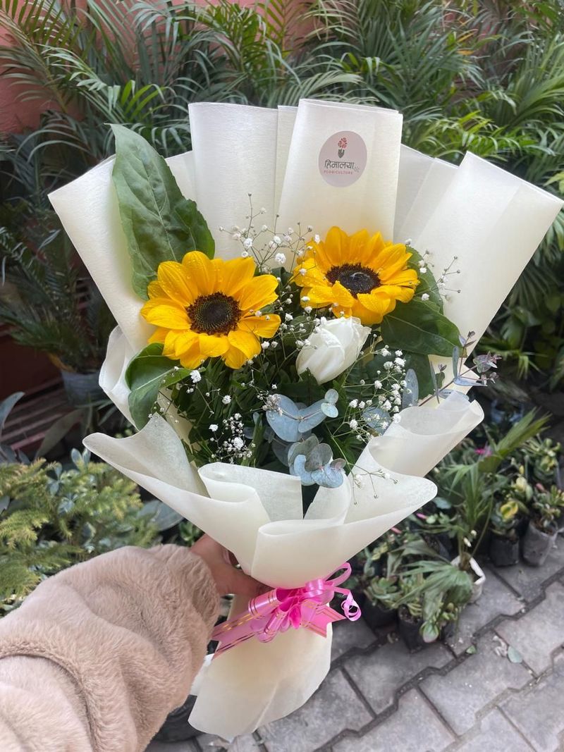 The Golden Sunrise Sunflower & Tulip Bouquet