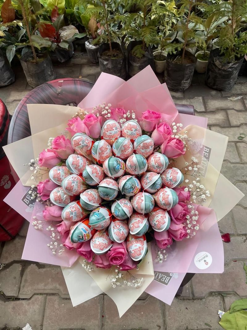 The Grand Sweet Romance Pink Rose & Kinder Joy Bouquet