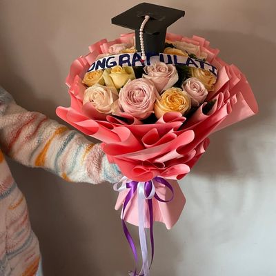 The Dawn of Success Bouquet – 20 Stem Premium Pastel & Peach Rose Arrangement