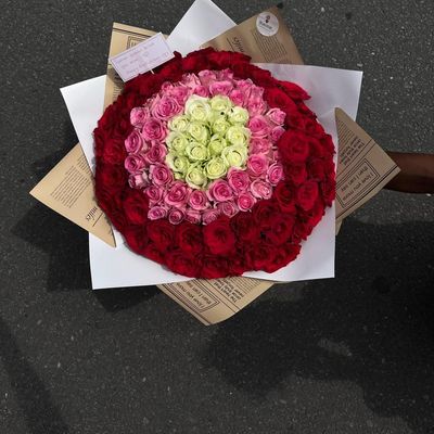 The Grand Devotion – 100 Stem Premium Red, White & Pink Rose Bouquet