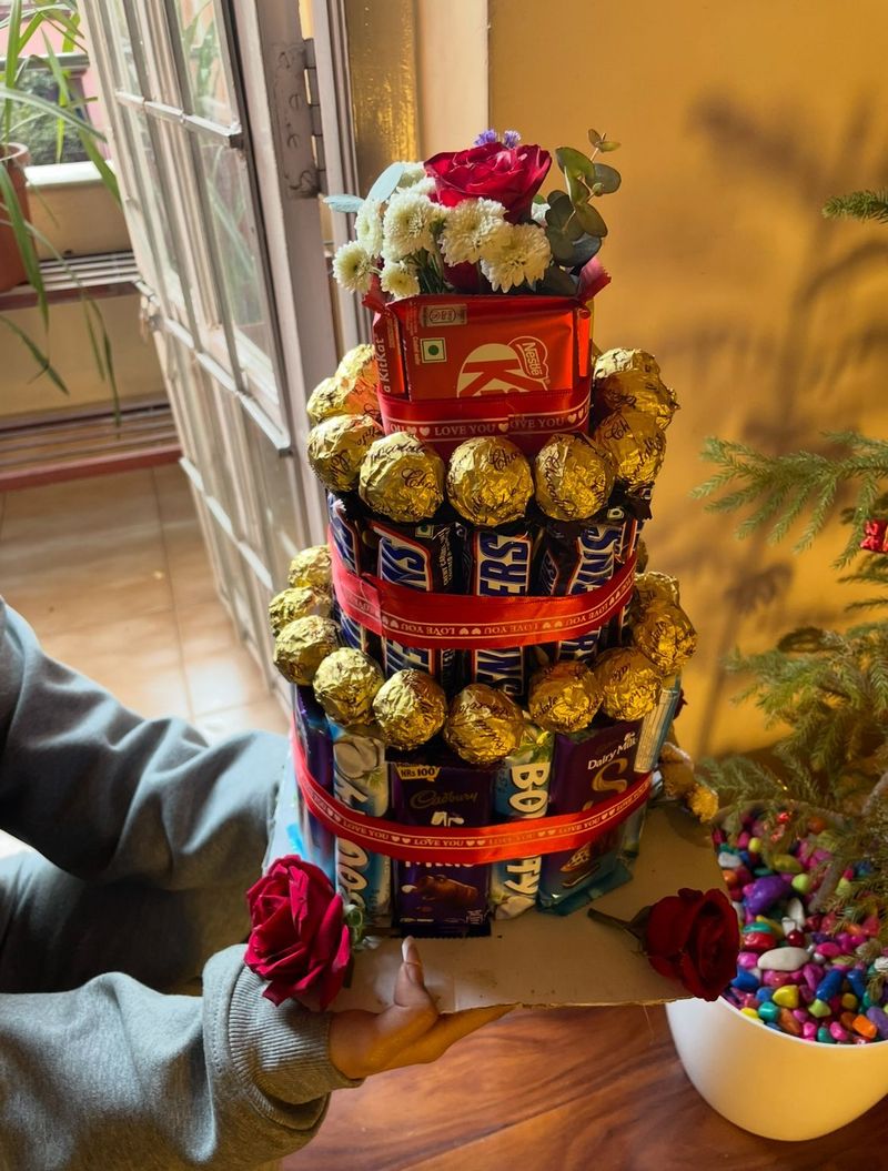 Himalaya Luxury Chocolate Tower & Red Roses Arrangement
