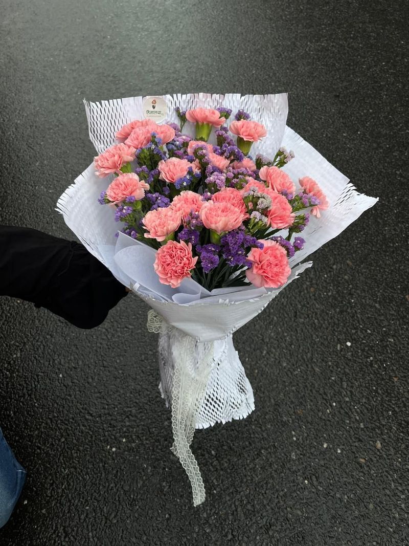 Premium Pink Carnation & Purple Statice Bouquet/gypsy