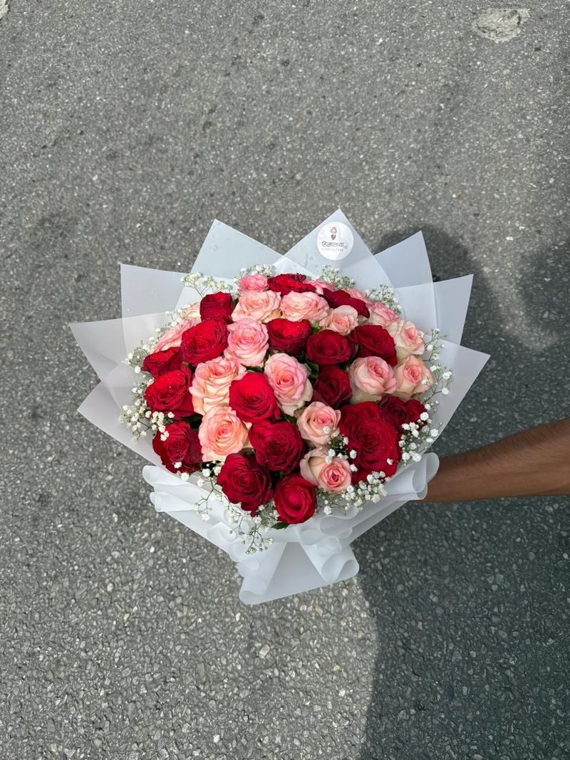 Romantic Pink & Red Rose Bouquet