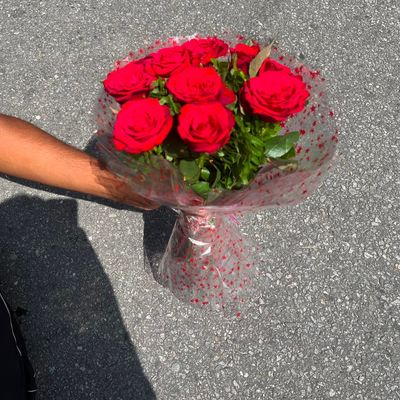 10-Stem Red Rose Bouquet with Clear Wrapping
