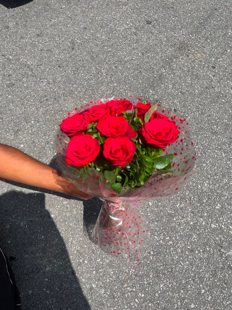 10-Stem Red Rose Bouquet with Clear Wrapping