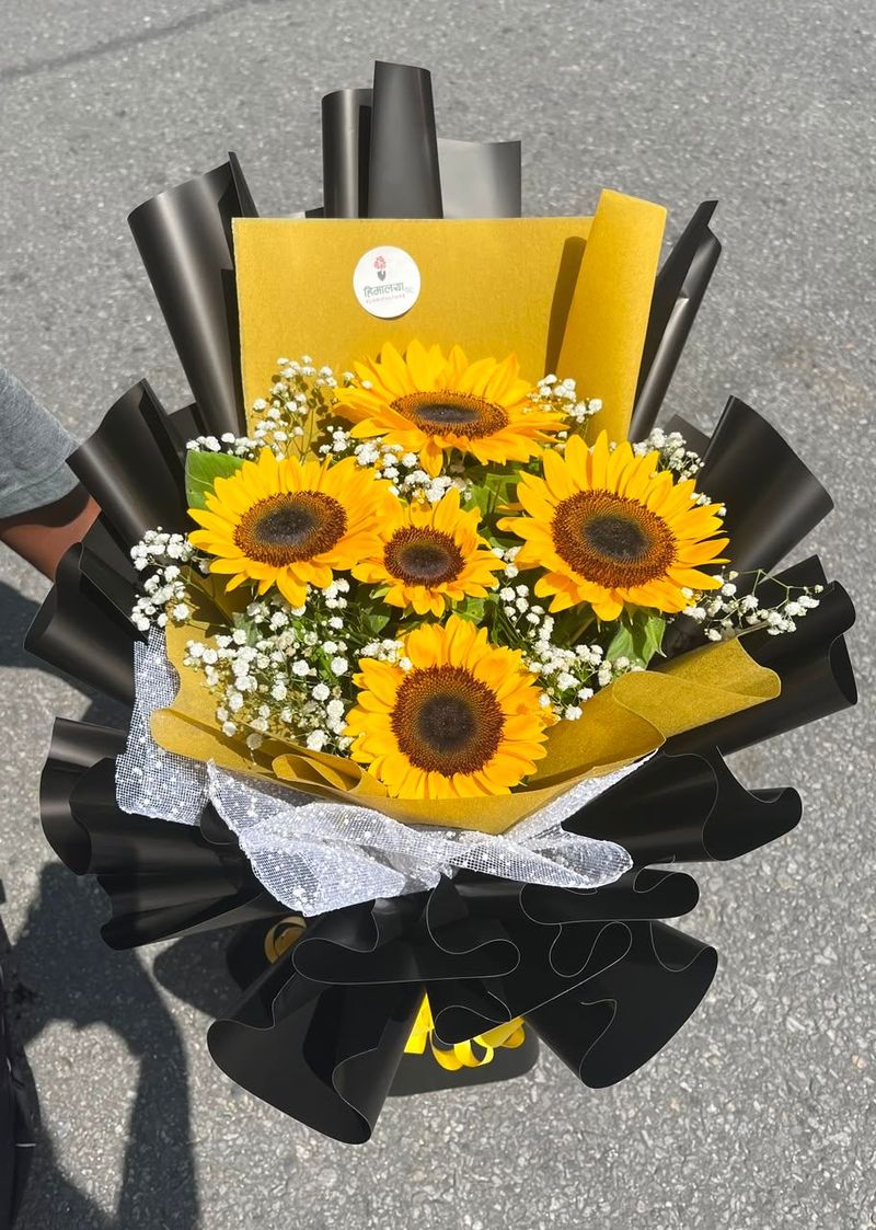 5 Fresh Sunflowers Wrapped