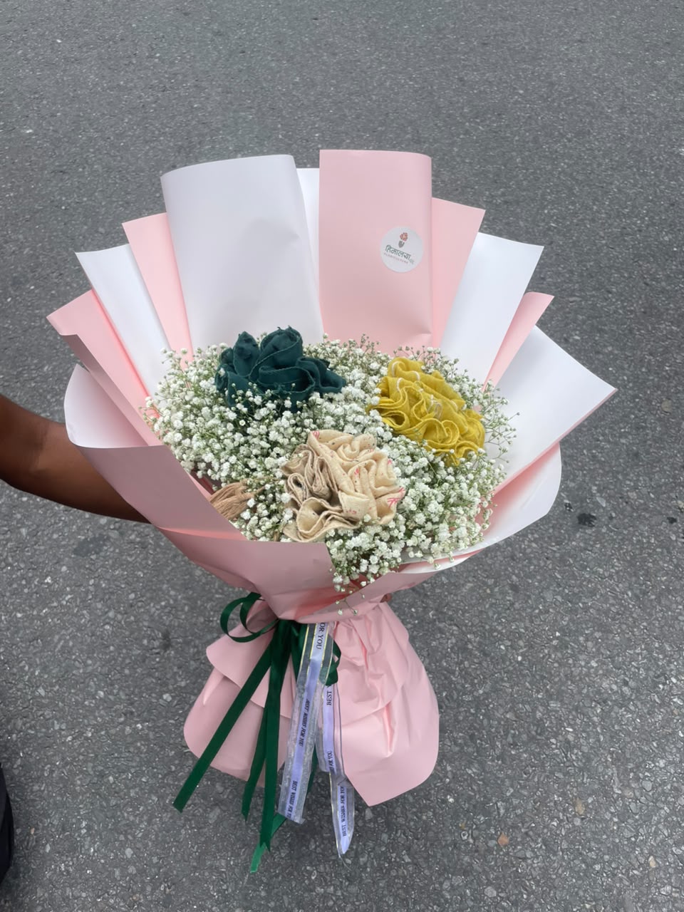 Scarf colors, designs, and flower arrangement may vary slightly based on availability while maintaining the same quality, elegance, and overall presentation.
