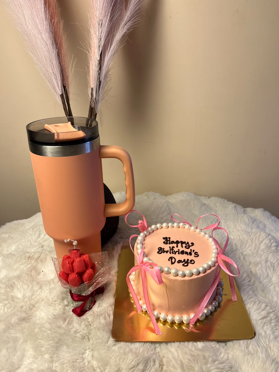 Comfort & Sweetness Combo The tumbler design, candle color, and fragrance may vary based on availability while maintaining the same quality and aesthetic. The cake is freshly prepared and should be refrigerated until ready to serve.