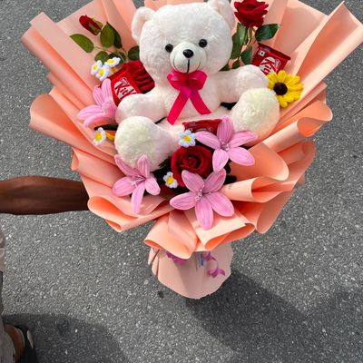Special Moments Gift Combo – Teddy, Flowers & Sweets