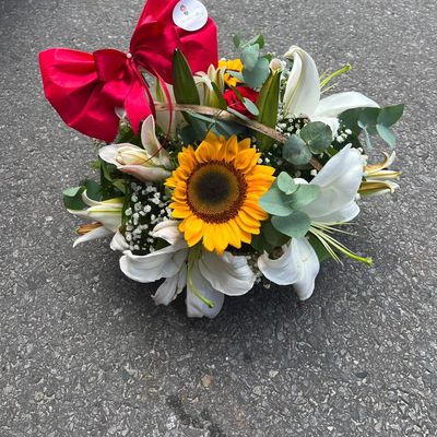 Cheerful Sunflower and Lily Basket