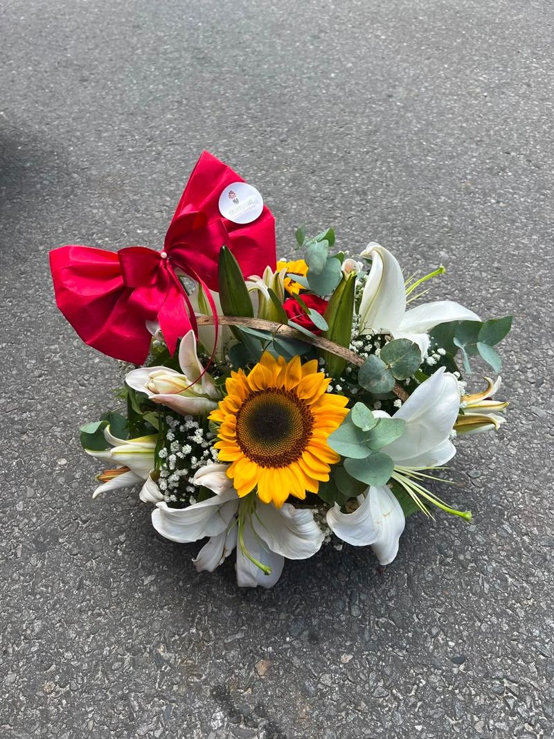 Cheerful Sunflower and Lily Basket
