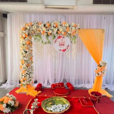 Blushing Peach & Cream Royal Pasni Setup with Puja Accessories