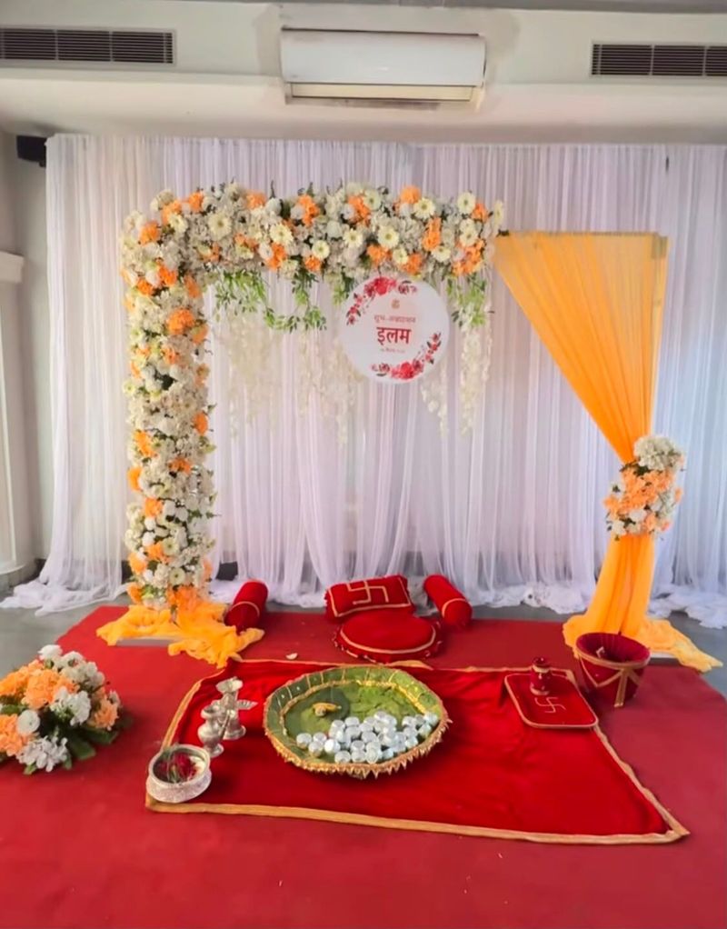 Blushing Peach & Cream Royal Pasni Setup with Puja Accessories