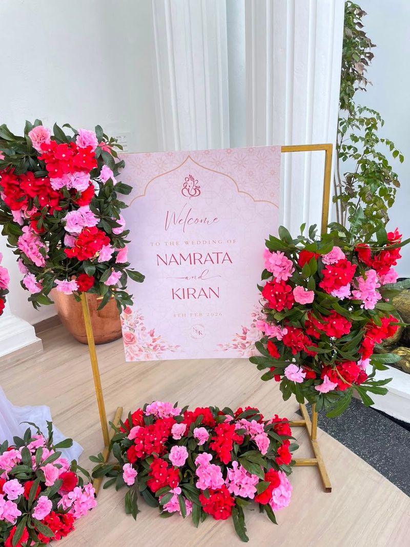 Lush Pink Floral Welcome Board Stand