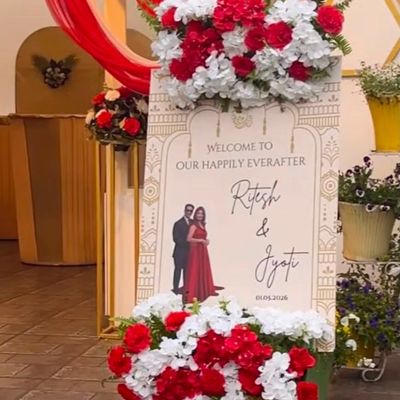 Royal Red & White Floral Wedding Podium Decor  