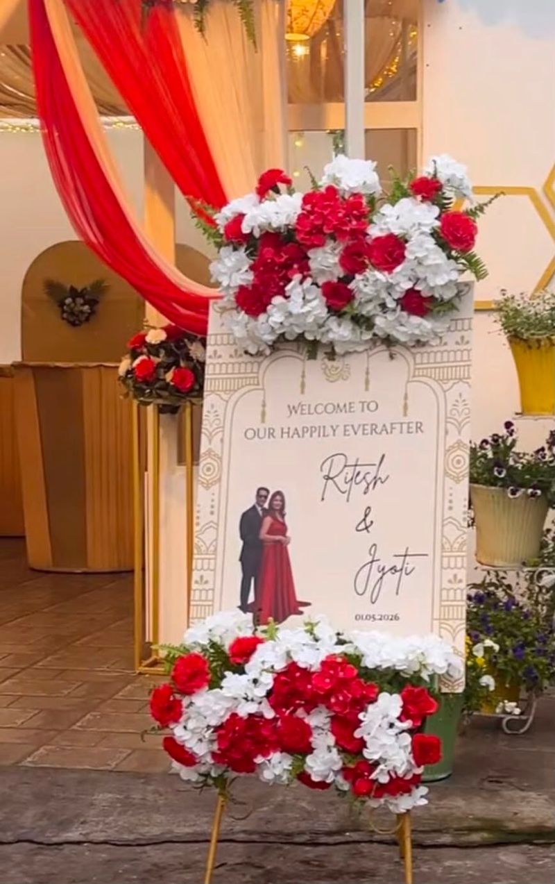 Royal Red & White Floral Wedding Podium Decor  