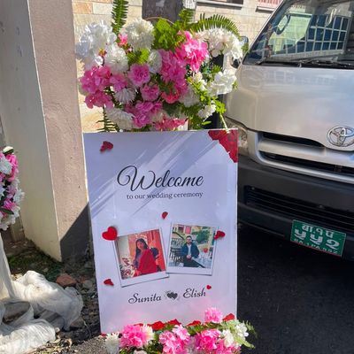 Pink Floral Welcome Board Stand  