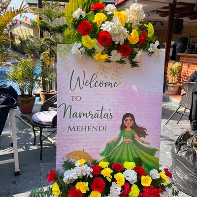 Lush Yellow & Orange Floral Welcome Board Stand
