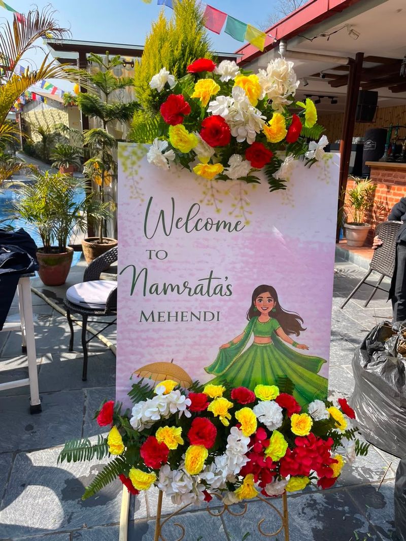 Lush Yellow & Orange Floral Welcome Board Stand