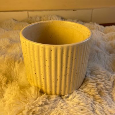 Ivory Speckled Ribbed Ceramic Pot