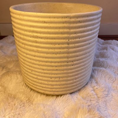 Ivory Speckled Ribbed Ceramic Planter